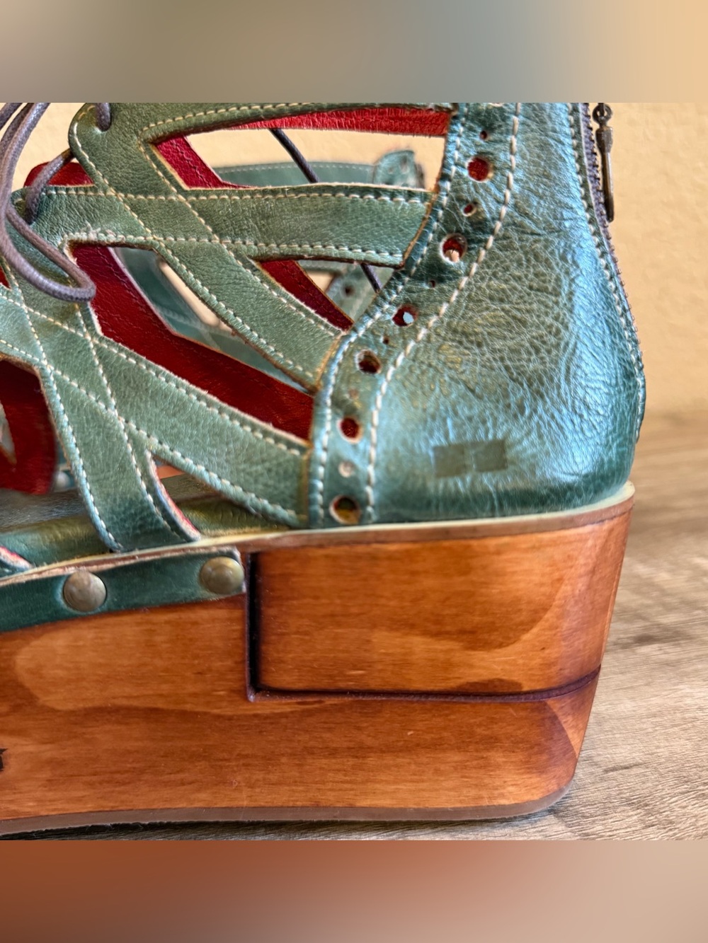 NWT Bed Stu Shirin Wooden Platform Leather Sandals Womens Size 10 - Picture 4 of 16